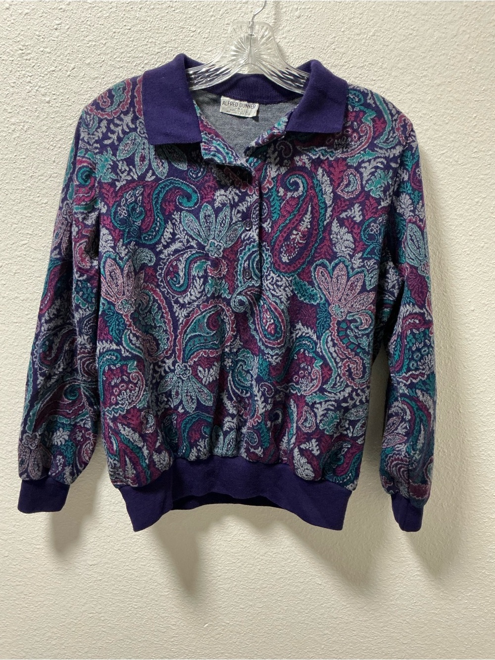 Vintage Alfred Dunner Paisley Sweater Medium Made in USA collared Knit Pullover